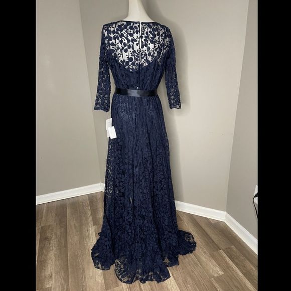 NWT RICKIE FREEMAN FOR TERI JON 3/4-sleeve Lace Overlay Gown In Navy $640 - Picture 5 of 8